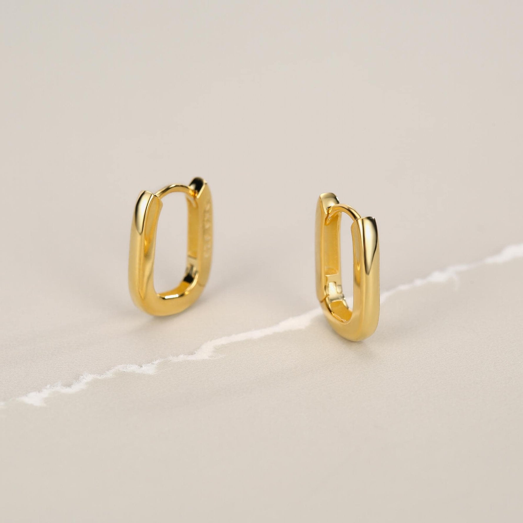 Pair of Small Rectangular Hoop Earrings in Sterling Silver, Oval Hoop Earrings, Chunky Hoop Earrings, Silver or Gold, Square Hoop Earrings