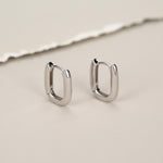 Pair of Small Rectangular Hoop Earrings in Sterling Silver, Oval Hoop Earrings, Chunky Hoop Earrings, Silver or Gold, Square Hoop Earrings
