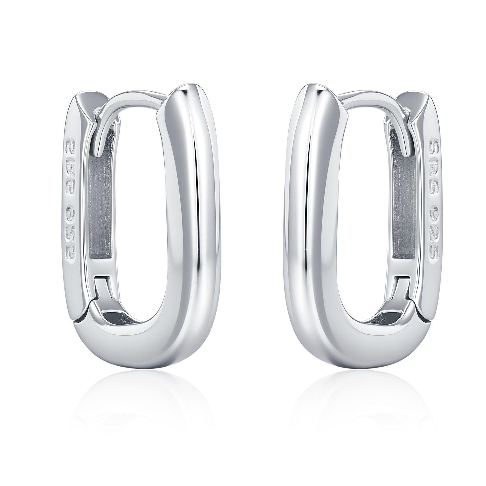 Pair of Small Rectangular Hoop Earrings in Sterling Silver, Oval Hoop Earrings, Chunky Hoop Earrings, Silver or Gold, Square Hoop Earrings