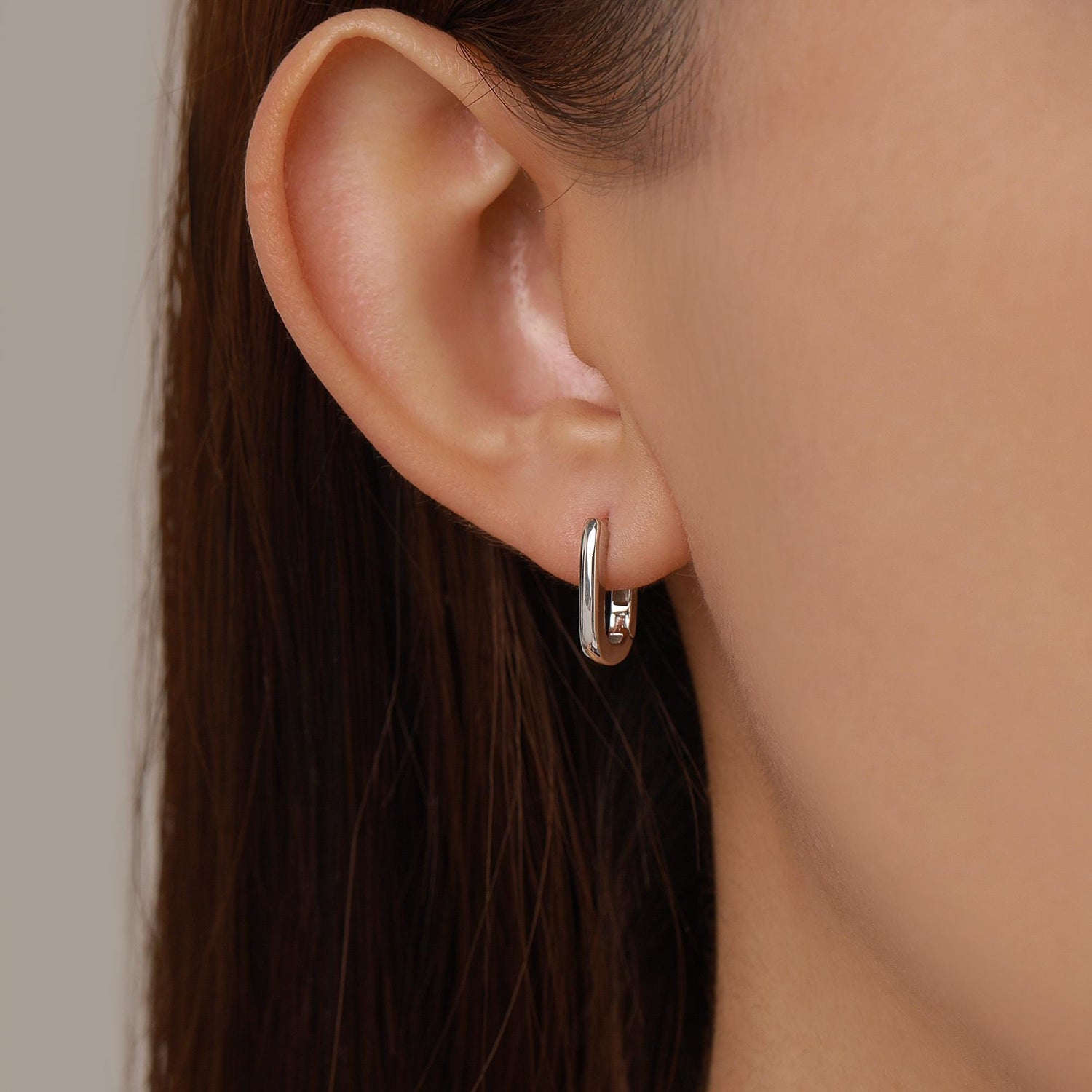Pair of Small Rectangular Hoop Earrings in Sterling Silver, Oval Hoop Earrings, Chunky Hoop Earrings, Silver or Gold, Square Hoop Earrings
