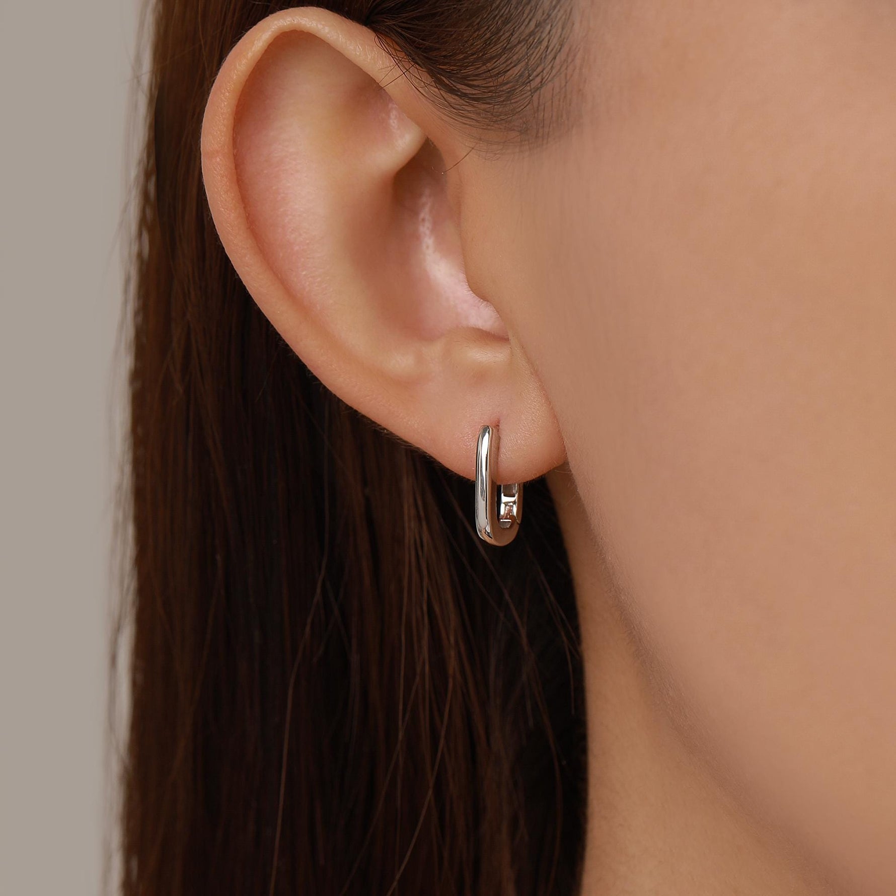 Pair of Small Rectangular Hoop Earrings in Sterling Silver, Oval Hoop Earrings, Chunky Hoop Earrings, Silver or Gold, Square Hoop Earrings