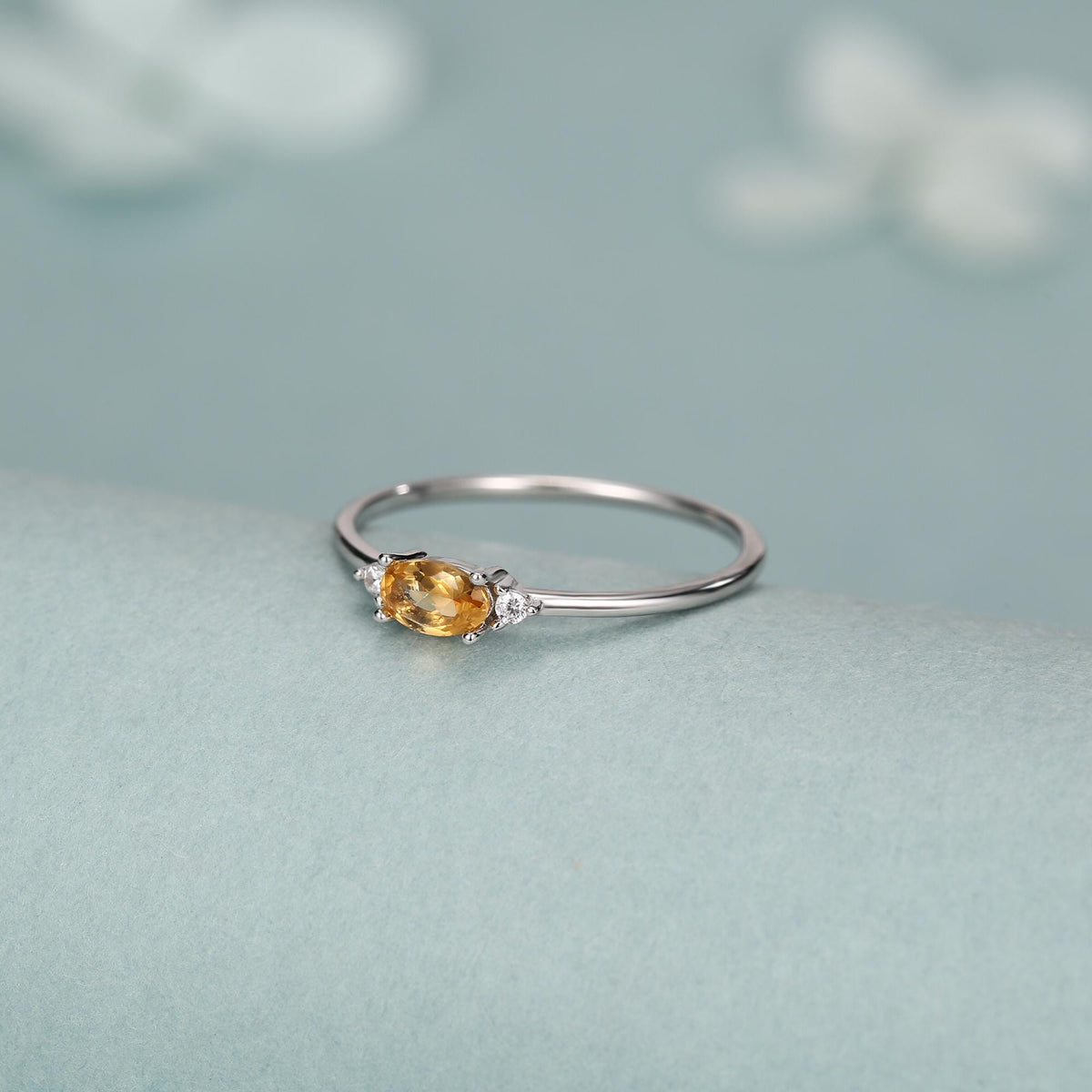 Citrine CZ Oval Cut Gemstone Ring