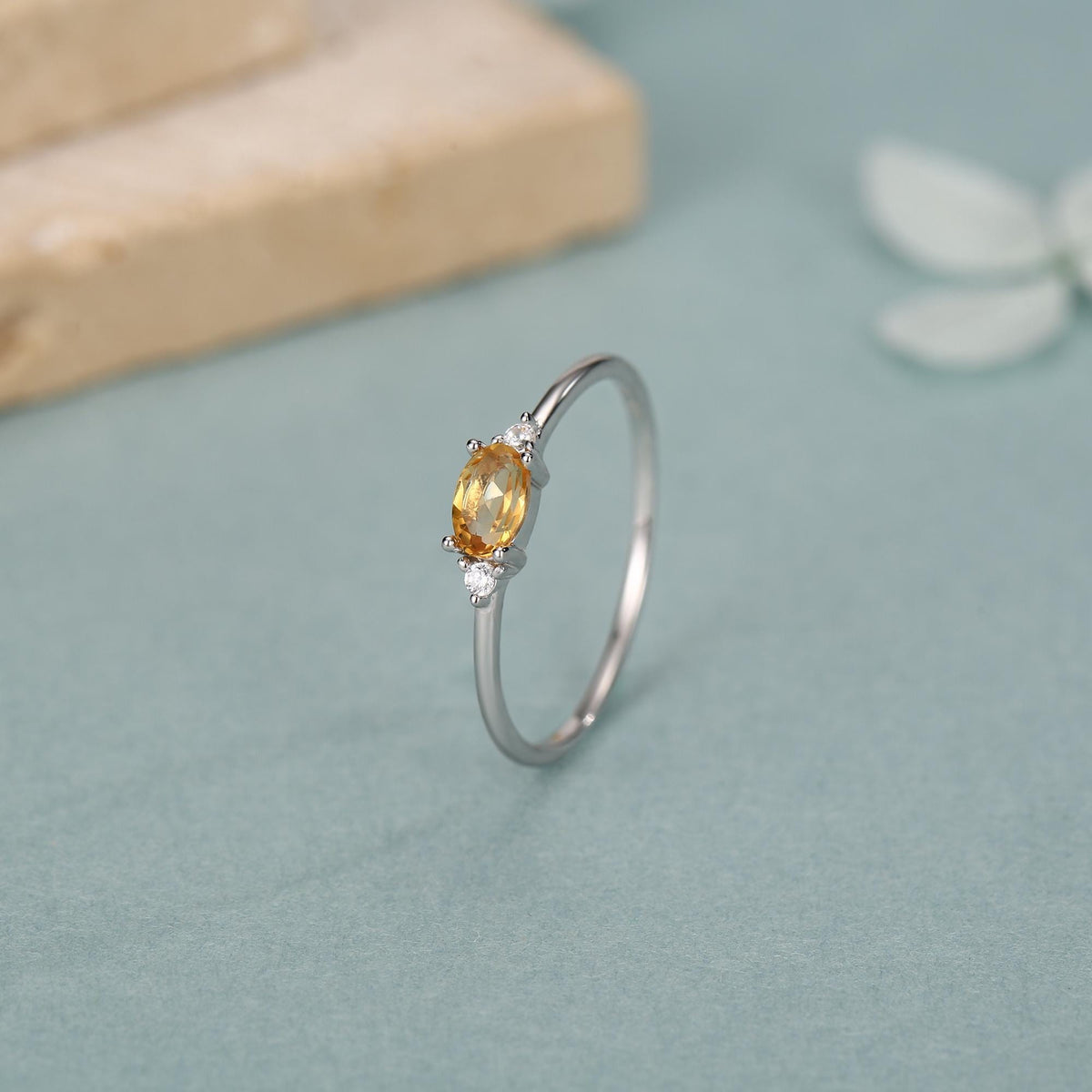 Citrine CZ Oval Cut Gemstone Ring