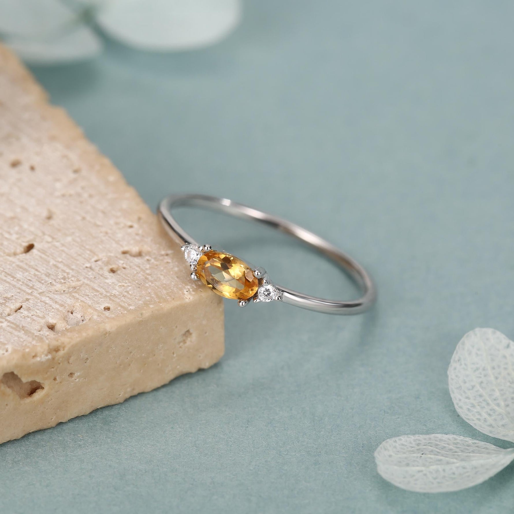 Citrine CZ Oval Cut Gemstone Ring