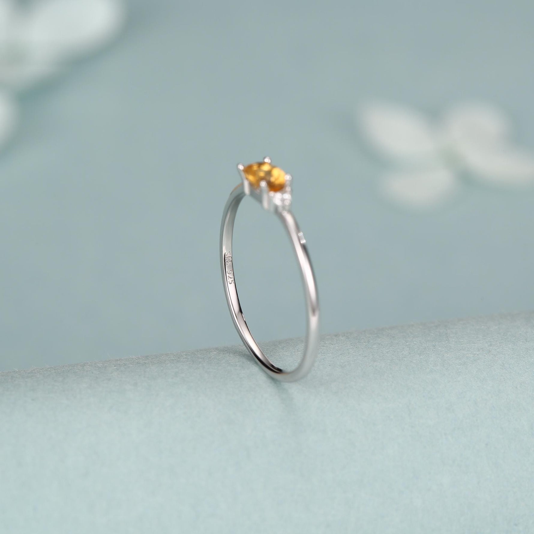 Citrine CZ Oval Cut Gemstone Ring