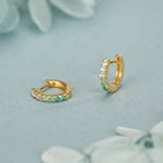 Emerald Green Ombre CZ Huggie Hoops in Sterling Silver, Silver or Gold, Minimalist Hoop Earrings, 8mm Hoops, cartilage hoops, Gradient