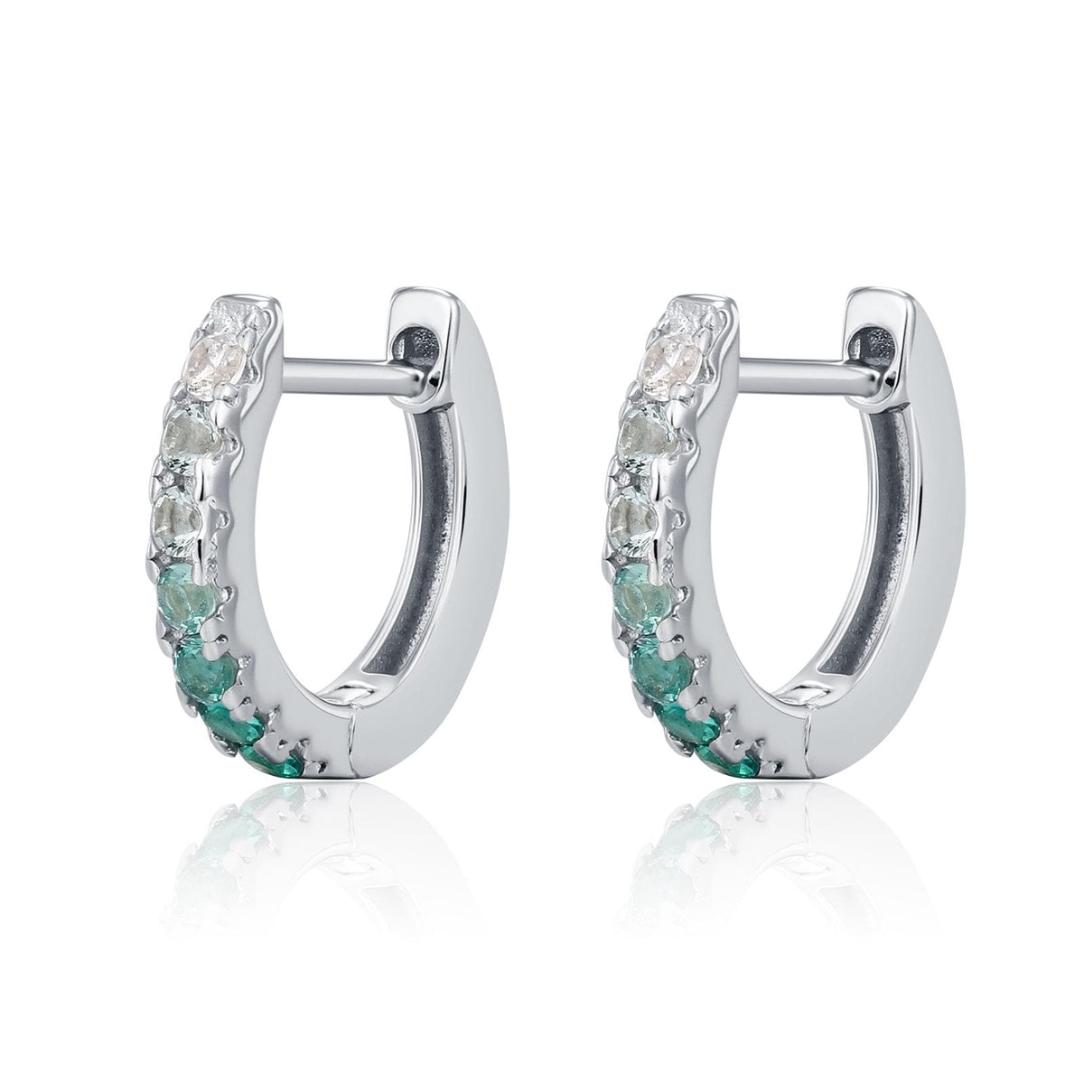 Emerald Green Ombre CZ Huggie Hoops in Sterling Silver, Silver or Gold, Minimalist Hoop Earrings, 8mm Hoops, cartilage hoops, Gradient