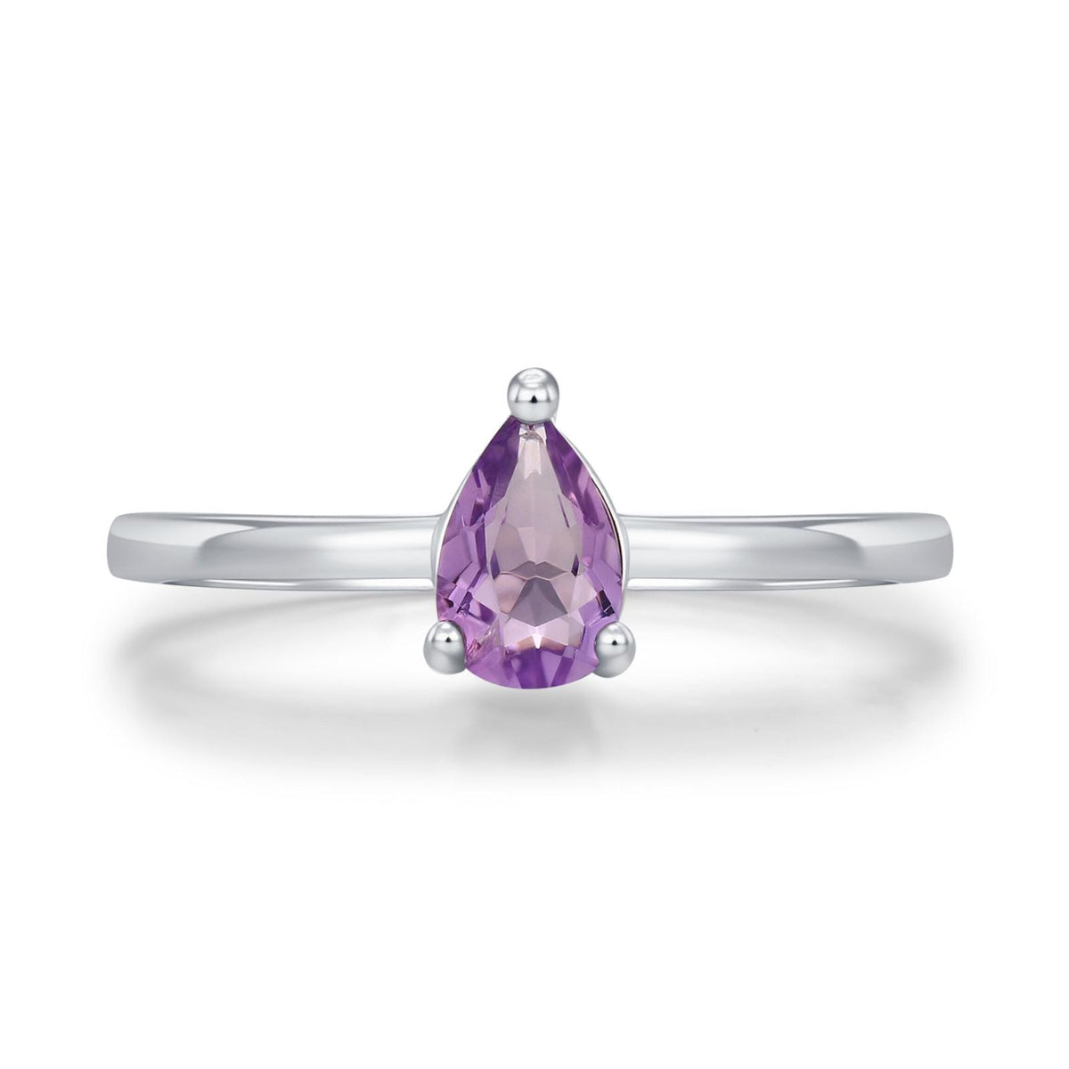 Amethyst Prong Set Pear Cut Droplet Gemstone Ring