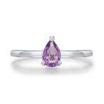 Amethyst Prong Set Pear Cut Droplet Gemstone Ring