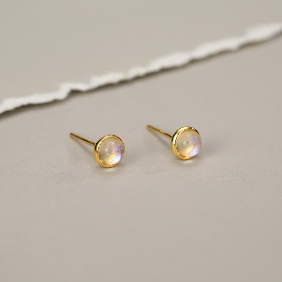 Sterling Silver Moonstone Stud Earrings, Gold or Silver, 4mm Simulated Moonstone Crystal Earrings, Minimalist