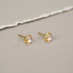 Sterling Silver Moonstone Stud Earrings, Gold or Silver, 4mm Simulated Moonstone Crystal Earrings, Minimalist