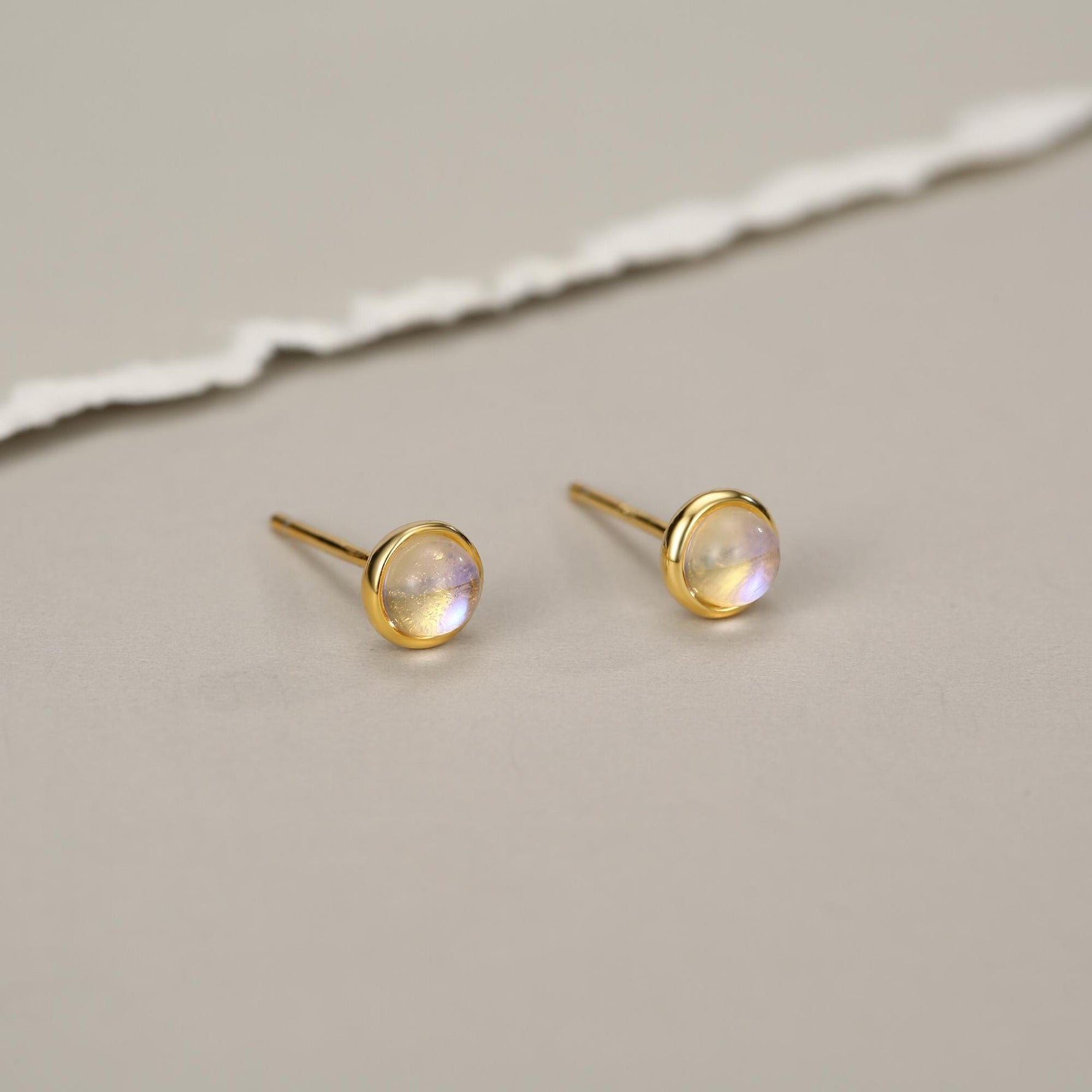 Sterling Silver Moonstone Stud Earrings, Gold or Silver, 4mm Simulated Moonstone Crystal Earrings, Minimalist