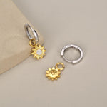 Sterling Silver Sunflower Huggie Hoops, Dainty Dangle Sunflower Earrings, Flower Hoops, Detachable and Interchangeable Hoops