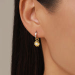 Sterling Silver Sunflower Huggie Hoops, Dainty Dangle Sunflower Earrings, Flower Hoops, Detachable and Interchangeable Hoops