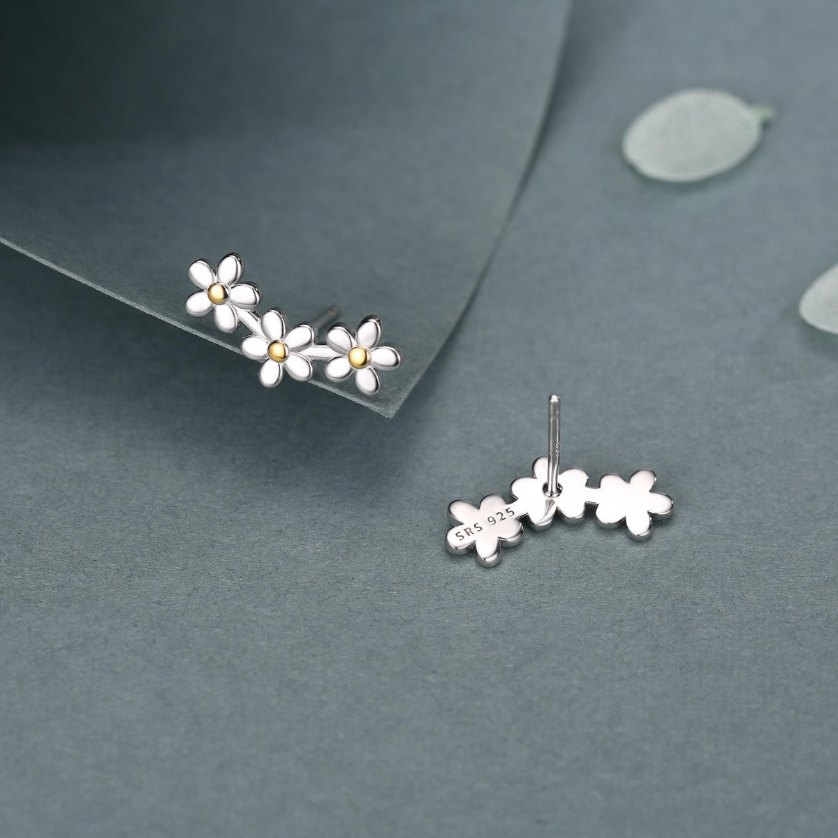 Forget-me-not Flower Stud Earrings in Sterling Silver, Three Flower Bouquet Earrings, Triple Daisy Flower Cluster Earrings
