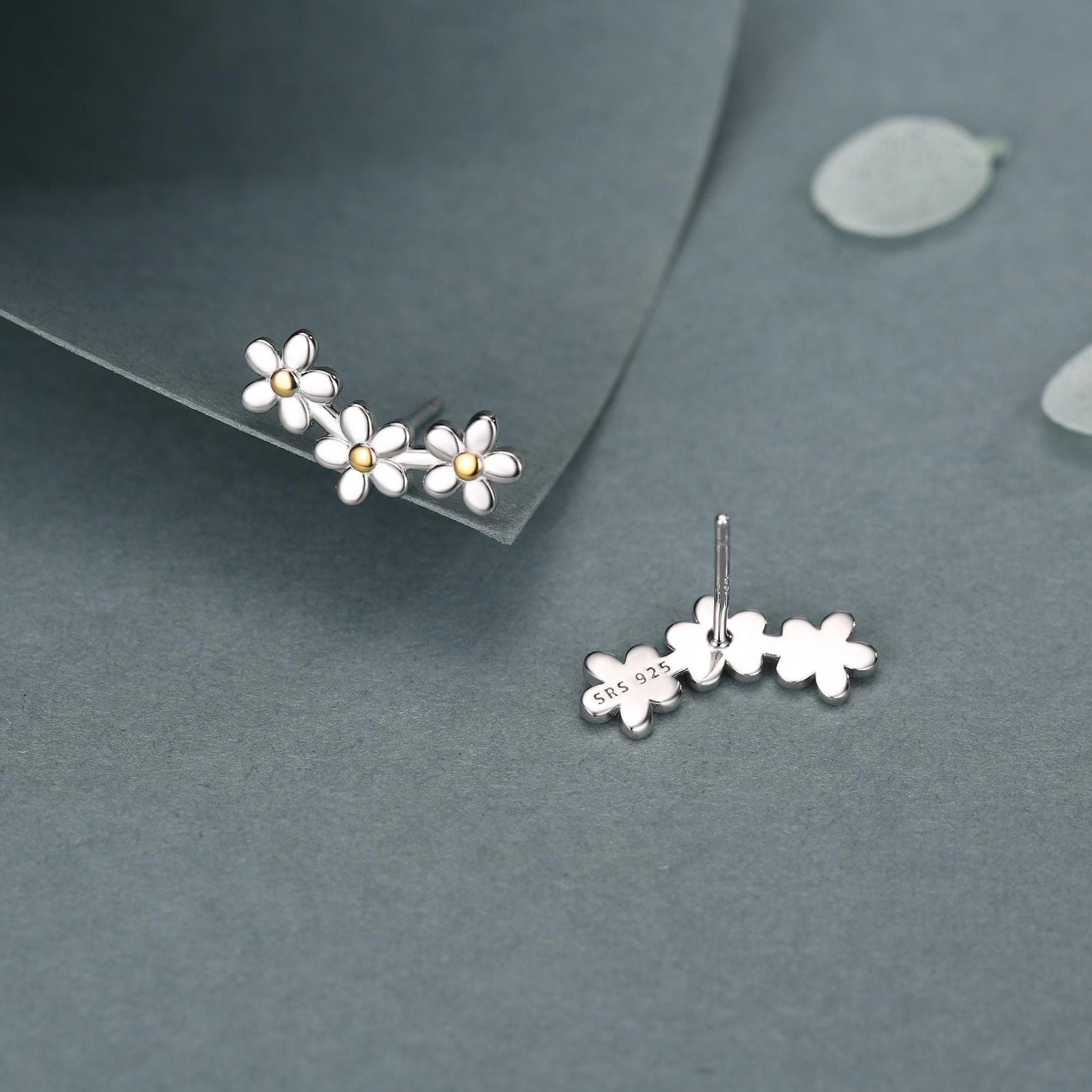 Forget-me-not Flower Stud Earrings in Sterling Silver, Three Flower Bouquet Earrings, Triple Daisy Flower Cluster Earrings