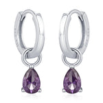 Sterling Silver Amethyst Purple CZ Droplet Hoop Earrings, Silver, Gold or Rose Gold, Pear Cut Drop Earrings, Interchangeable Charms