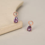 Sterling Silver Amethyst Purple CZ Droplet Hoop Earrings, Silver, Gold or Rose Gold, Pear Cut Drop Earrings, Interchangeable Charms