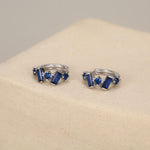 Sapphire Blue Baguette CZ Cluster Huggie Hoop in Sterling Silver, Silver or Gold, Geometric Hoop Earrings, Irregular Shaped