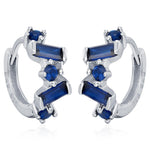 Sapphire Blue Baguette CZ Cluster Huggie Hoop in Sterling Silver, Silver or Gold, Geometric Hoop Earrings, Irregular Shaped