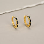 Black Marquise CZ Huggie Hoop in Sterling Silver, Silver or Gold, Minimalist Simple Black Hoop Earrings, Black Diamond Hoops