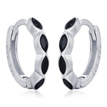 Black Marquise CZ Huggie Hoop in Sterling Silver, Silver or Gold, Minimalist Simple Black Hoop Earrings, Black Diamond Hoops