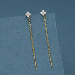 Hydrangea Flower CZ Threader Earrings in Sterling Silver, Silver or Gold, Four Dot Crystal Ear Threaders, Flower CZ Earrings