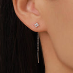 Hydrangea Flower CZ Threader Earrings in Sterling Silver, Silver or Gold, Four Dot Crystal Ear Threaders, Flower CZ Earrings