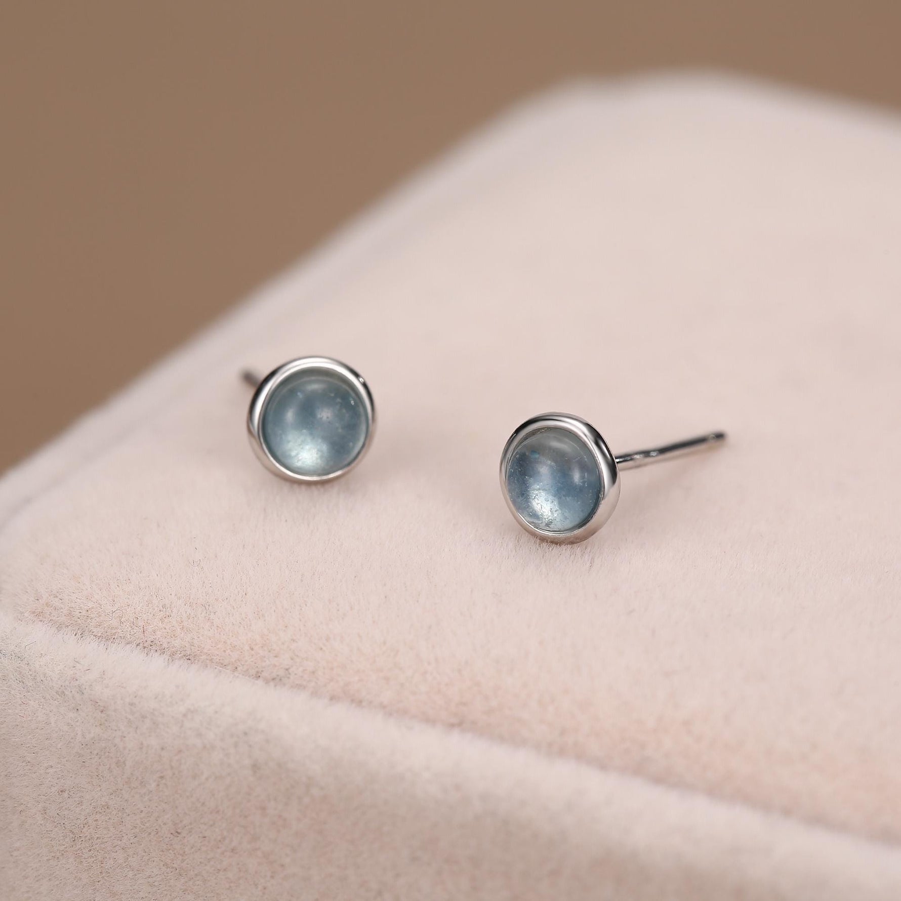 Sterling Silver Aquamarine Bezel Stud Earrings, 4mm Genuine Aquamarine Stone, Semi-precious Jewellery