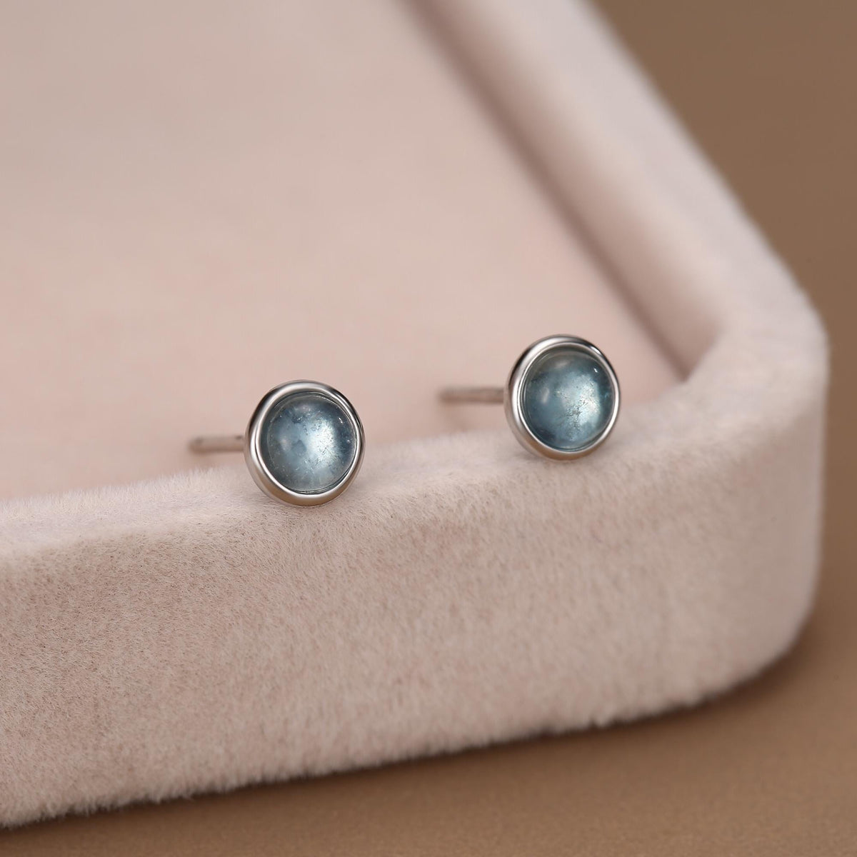 Sterling Silver Aquamarine Bezel Stud Earrings, 4mm Genuine Aquamarine Stone, Semi-precious Jewellery