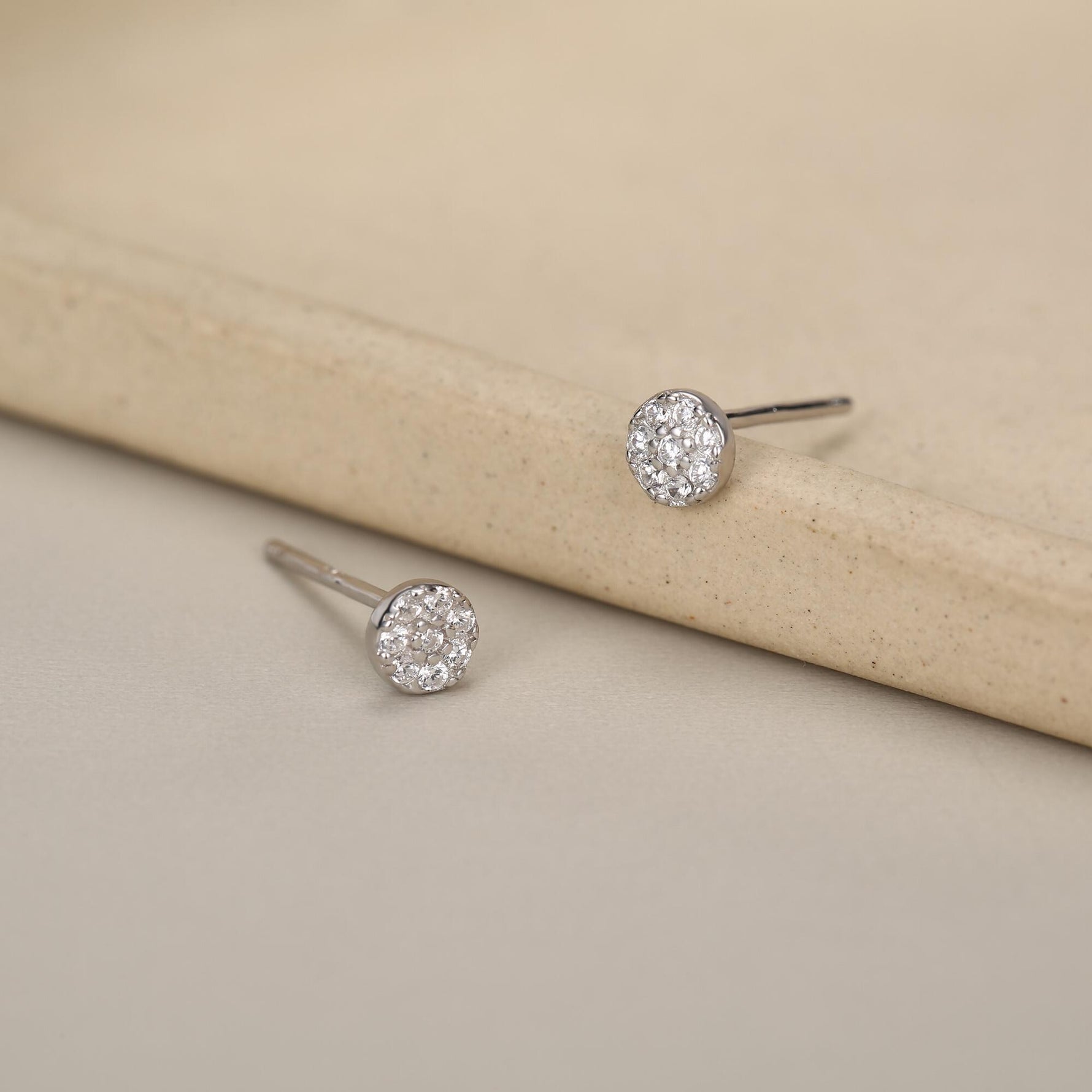 Extra Tiny Round Disk Stud Earrings in Sterling Silver, CZ Coin Earrings, Tiny Circle Stud, CZ Pave Coin Earrings, Silver or Gold