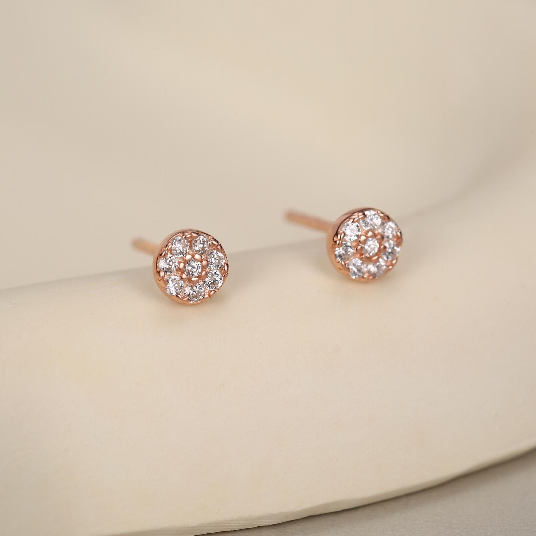 Extra Tiny Round Disk Stud Earrings in Sterling Silver, CZ Coin Earrings, Tiny Circle Stud, CZ Pave Coin Earrings, Silver or Gold