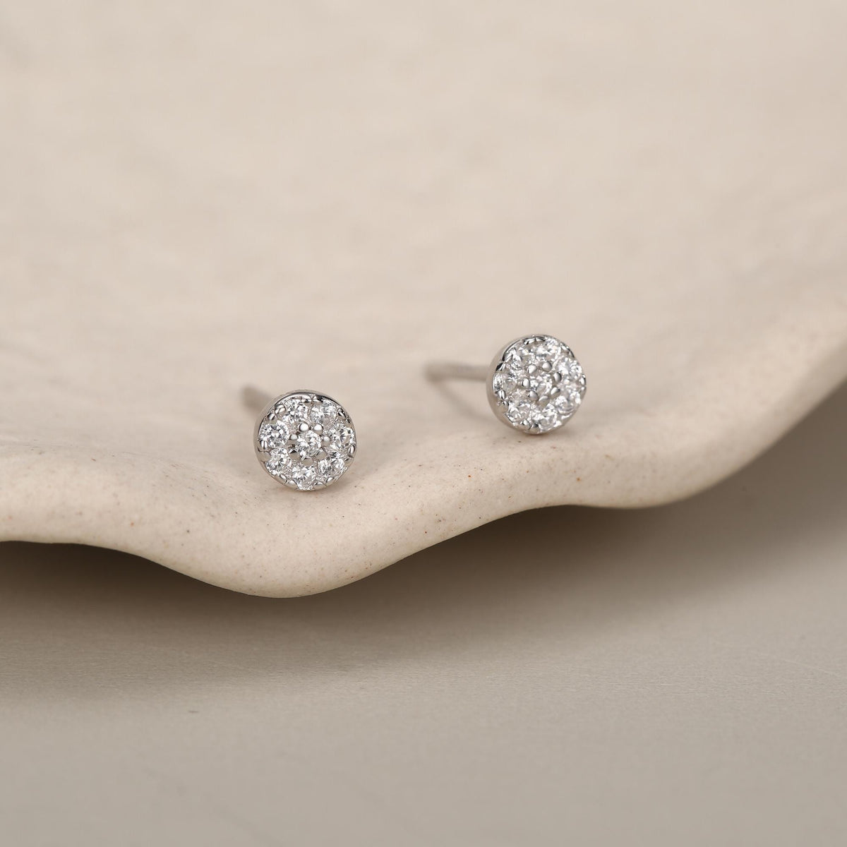 Extra Tiny Round Disk Stud Earrings in Sterling Silver, CZ Coin Earrings, Tiny Circle Stud, CZ Pave Coin Earrings, Silver or Gold