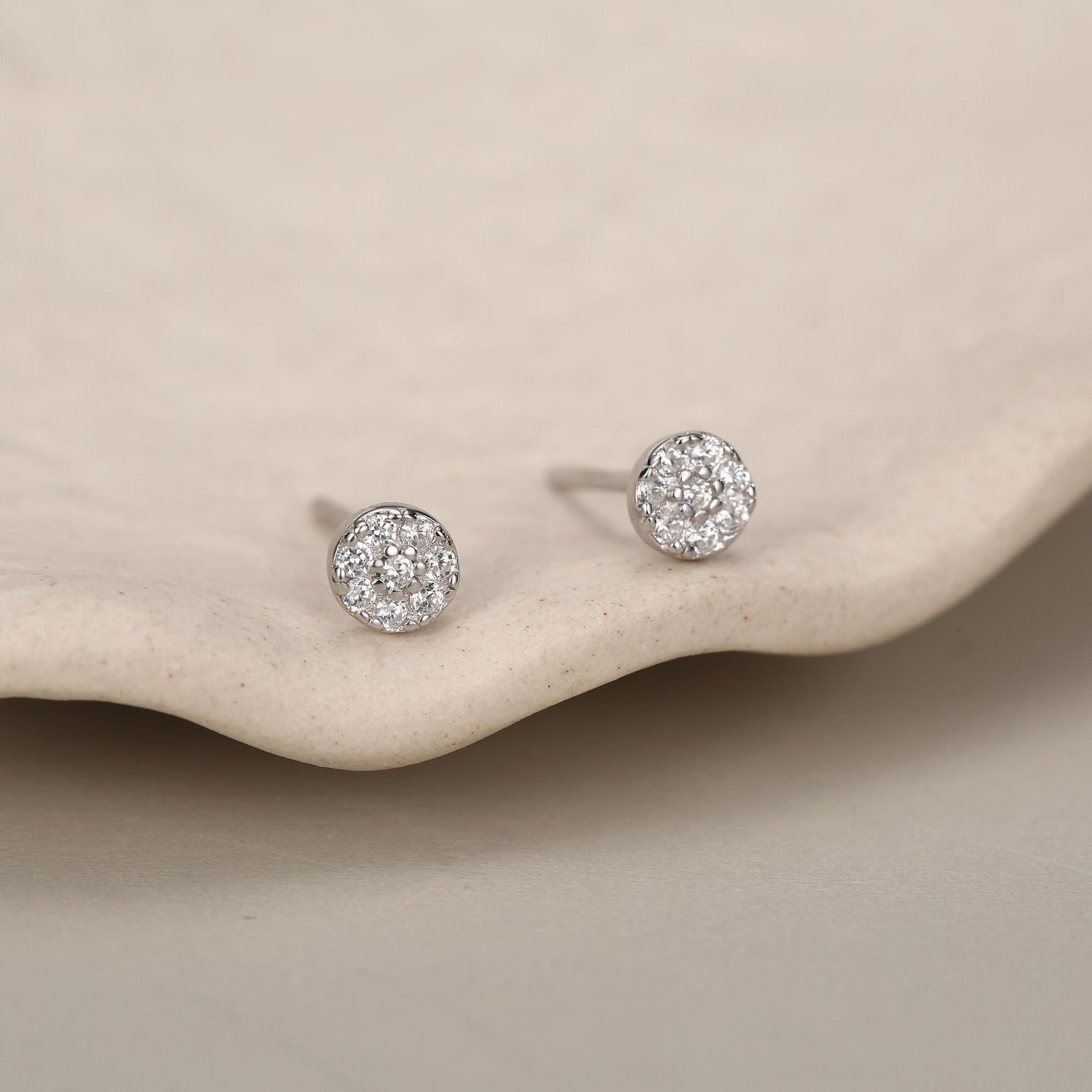 Extra Tiny Round Disk Stud Earrings in Sterling Silver, CZ Coin Earrings, Tiny Circle Stud, CZ Pave Coin Earrings, Silver or Gold