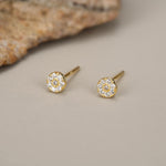 Extra Tiny Round Disk Stud Earrings in Sterling Silver, CZ Coin Earrings, Tiny Circle Stud, CZ Pave Coin Earrings, Silver or Gold