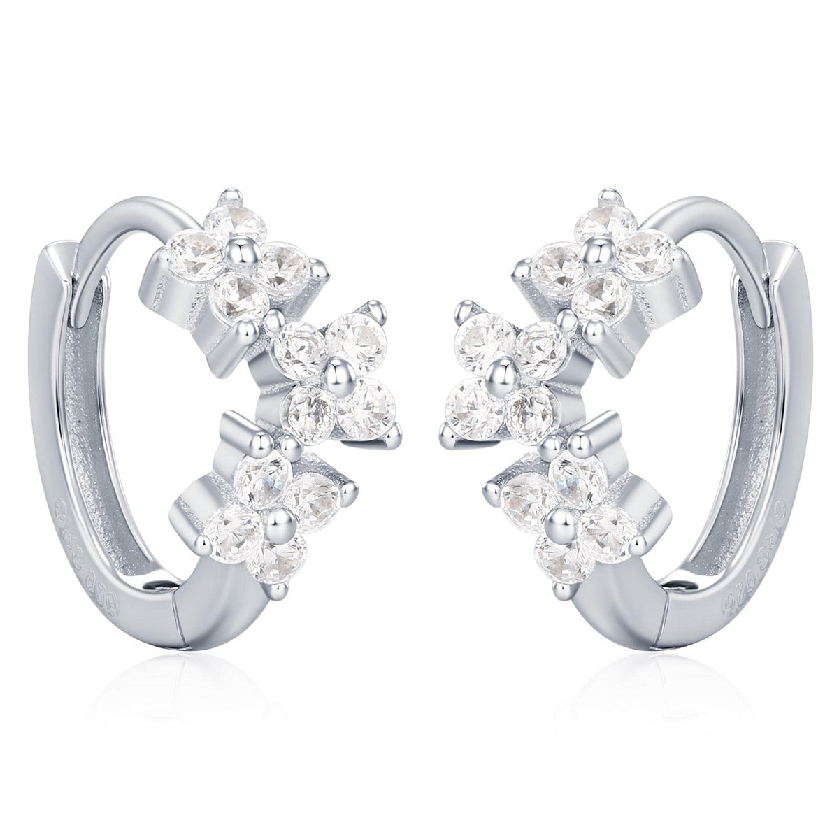 Hydrangea Flower Bouquet CZ Huggie Hoop Earrings in Sterling Silver, Silver or Gold or Rose Gold, CZ Hoops, Flower Hoops, Dainty CZ Hoops