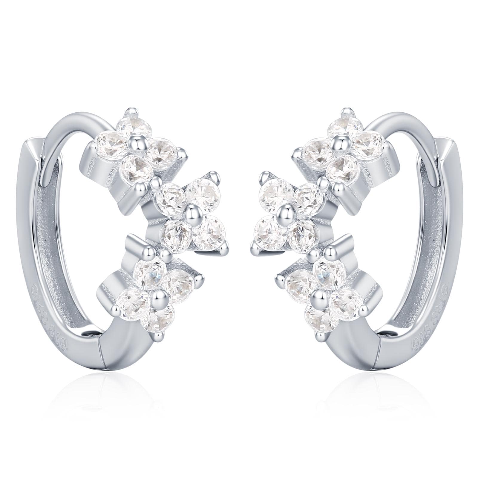 Hydrangea Flower Bouquet CZ Huggie Hoop Earrings in Sterling Silver, Silver or Gold or Rose Gold, CZ Hoops, Flower Hoops, Dainty CZ Hoops