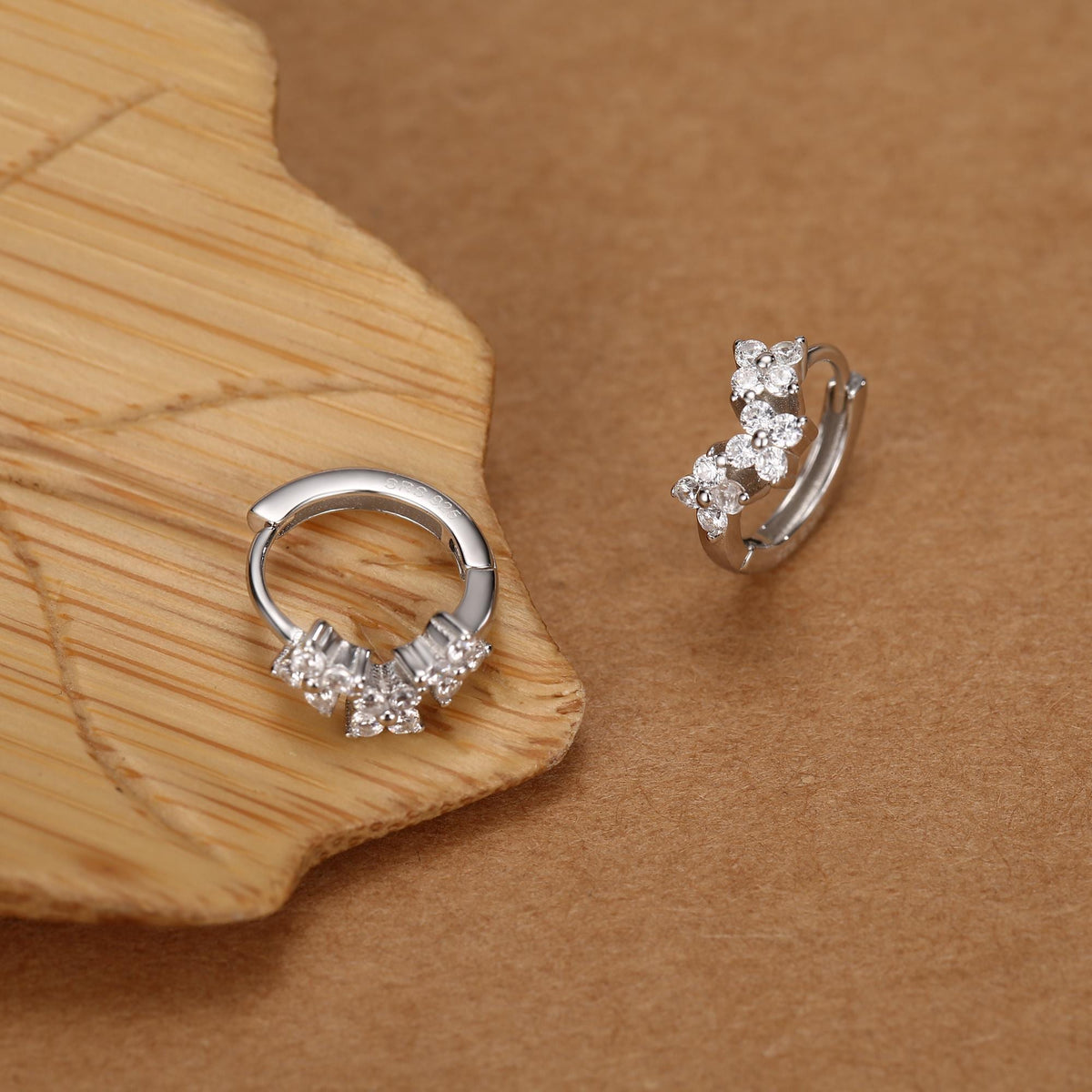 Hydrangea Flower Bouquet CZ Huggie Hoop Earrings in Sterling Silver, Silver or Gold or Rose Gold, CZ Hoops, Flower Hoops, Dainty CZ Hoops