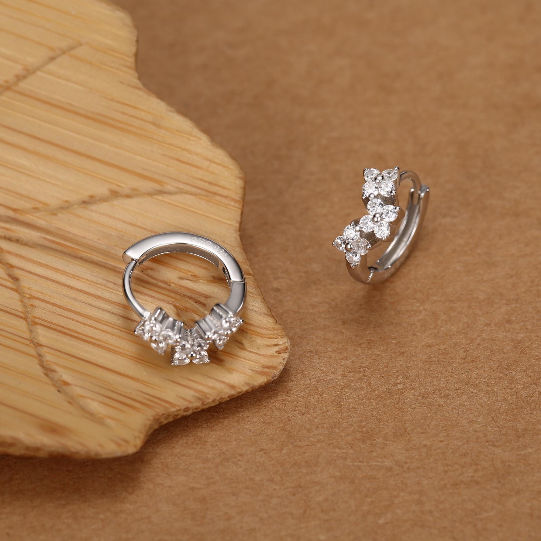 Hydrangea Flower Bouquet CZ Huggie Hoop Earrings in Sterling Silver, Silver or Gold or Rose Gold, CZ Hoops, Flower Hoops, Dainty CZ Hoops