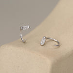 Horizontal Baguette Cut CZ Huggie Hoop Earrings in Sterling Silver, Silver or Gold, Open Hoops, Pull-Through Threader Earrings