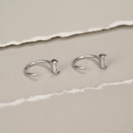 Horizontal Baguette Cut CZ Huggie Hoop Earrings in Sterling Silver, Silver or Gold, Open Hoops, Pull-Through Threader Earrings