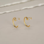 Horizontal Baguette Cut CZ Huggie Hoop Earrings in Sterling Silver, Silver or Gold, Open Hoops, Pull-Through Threader Earrings