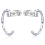 Horizontal Baguette Cut CZ Huggie Hoop Earrings in Sterling Silver, Silver or Gold, Open Hoops, Pull-Through Threader Earrings