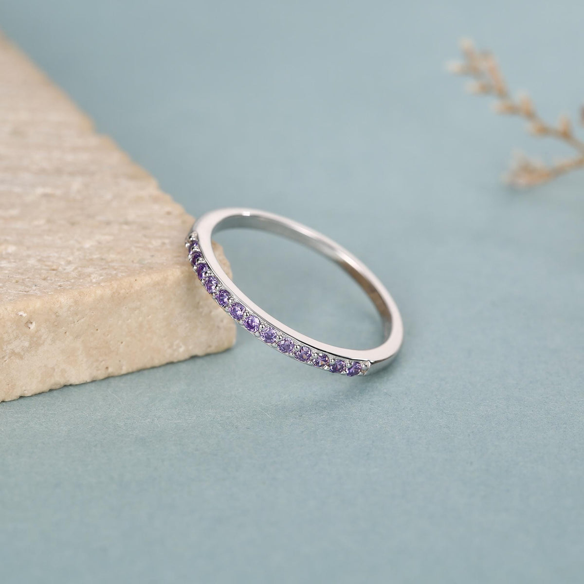 Lilac Purple Amethyst Half Eternity Ring