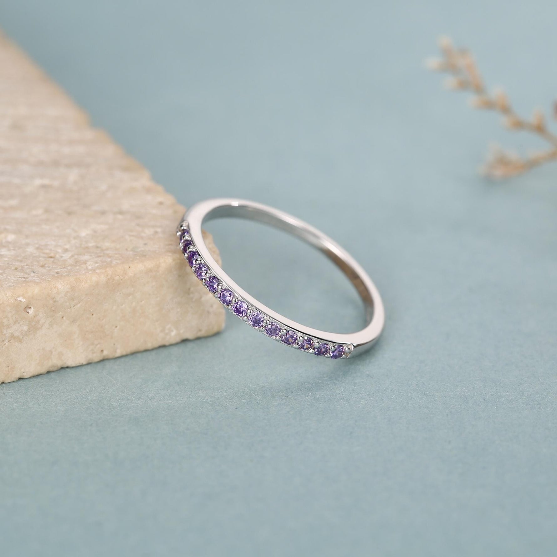 Lilac Purple Amethyst Half Eternity Ring