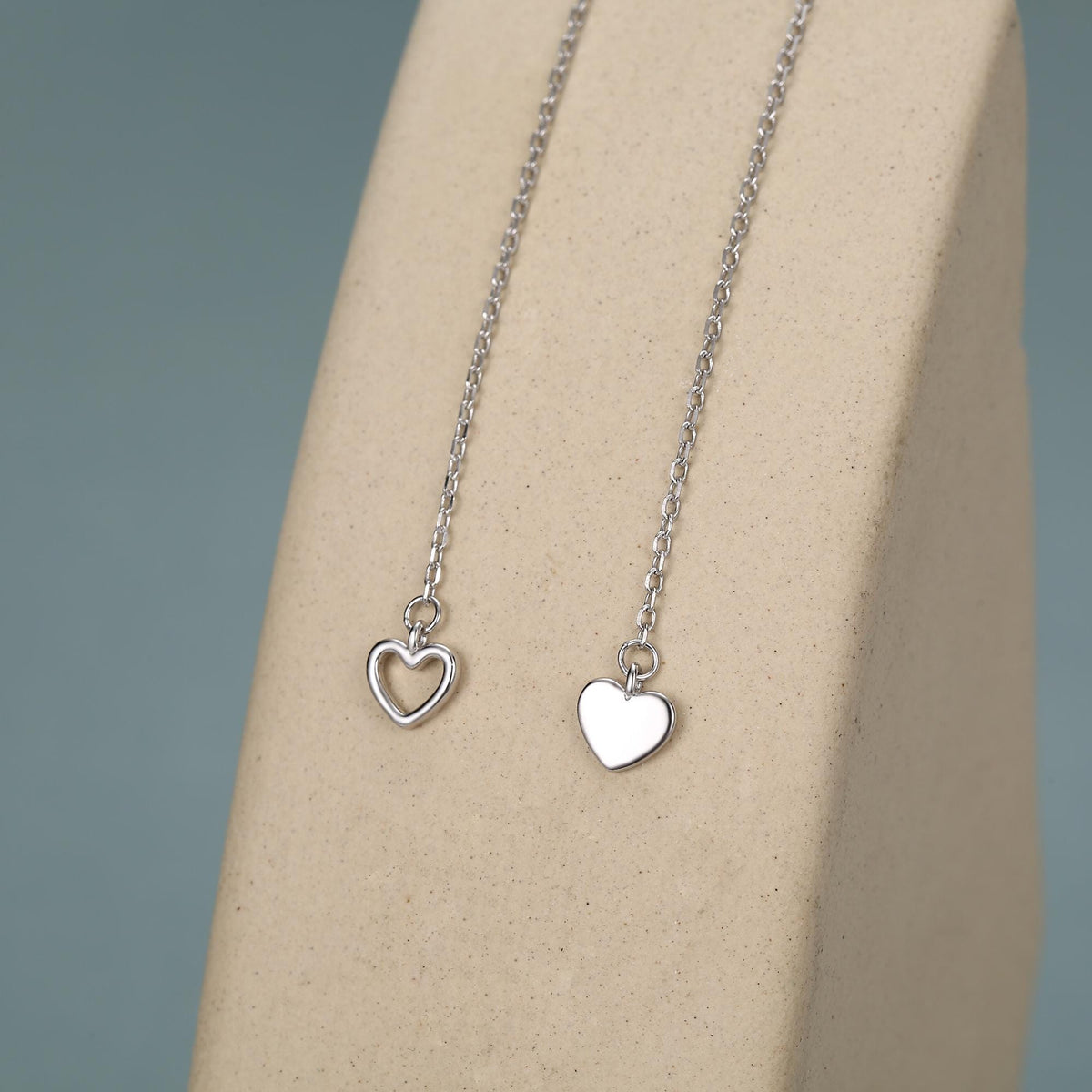 Mismatched Tiny Heart Threader Earrings in Sterling Silver, 9cm, Silver, Gold or Rose Gold, Heart Ear Threaders, Single or Double Piercing