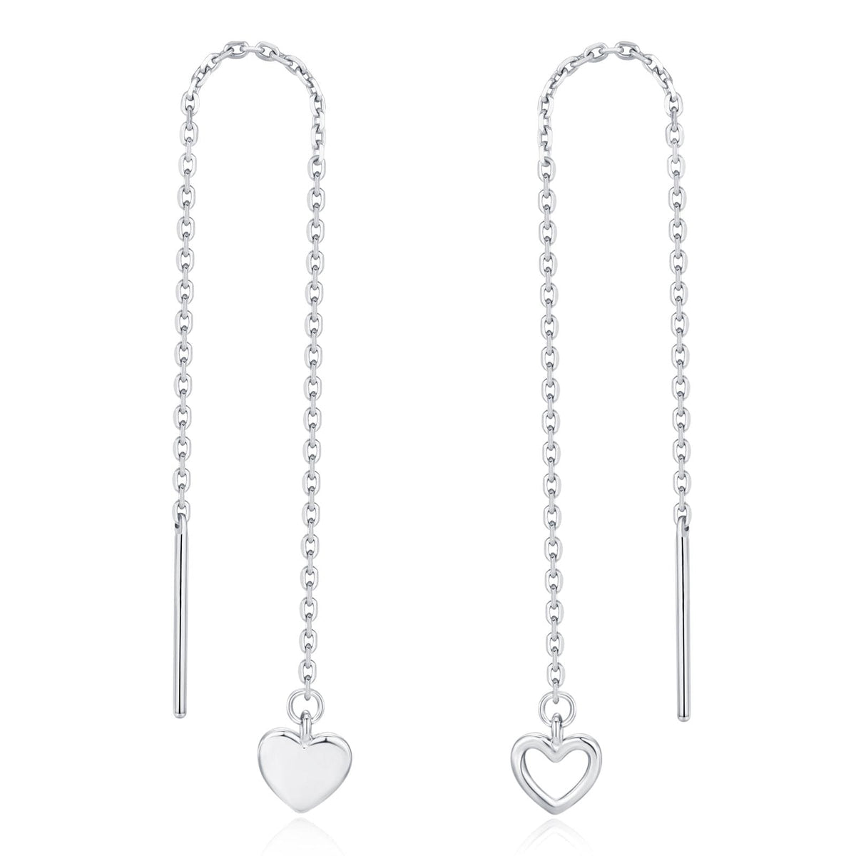 Mismatched Tiny Heart Threader Earrings in Sterling Silver, 9cm, Silver, Gold or Rose Gold, Heart Ear Threaders, Single or Double Piercing