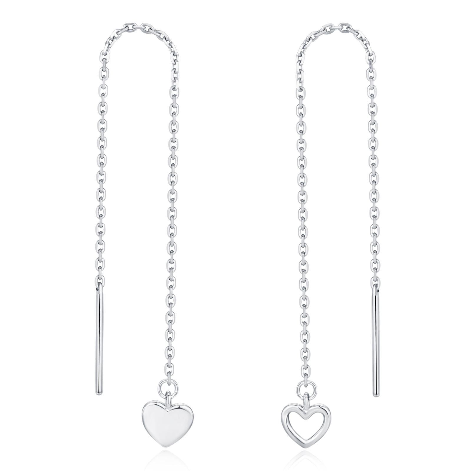 Mismatched Tiny Heart Threader Earrings in Sterling Silver, 9cm, Silver, Gold or Rose Gold, Heart Ear Threaders, Single or Double Piercing