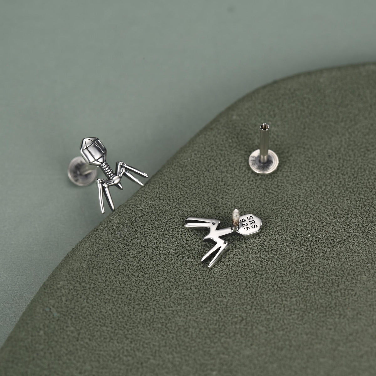 Sterling Silver Bacteriophage 16G Internally Threaded Flat Back Earring