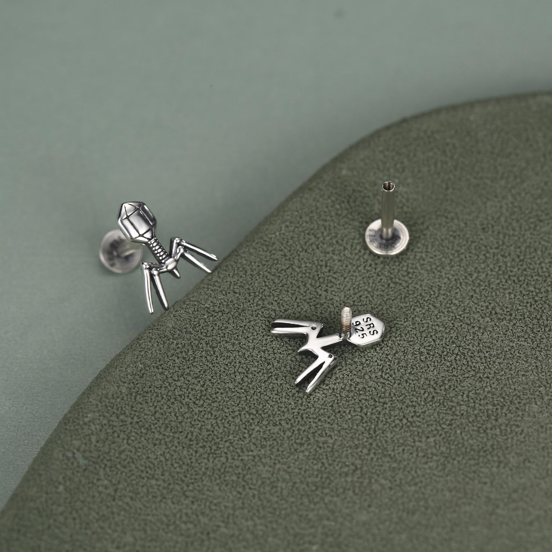 Sterling Silver Bacteriophage 16G Internally Threaded Flat Back Earring
